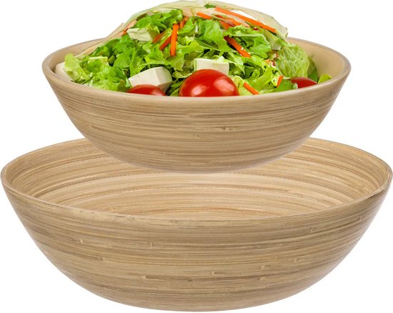 Lipper International 8204-7 Bamboo Wood Salad Bowls with Server