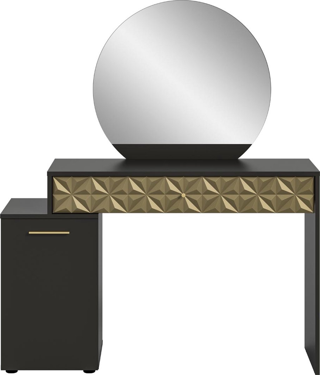 Dressingtafel Prisma Xonox - Zwart Melamine Met Goud - 117x138x42 Cm - Xonox - Make-up Tafel - Zwart; Goud - Spaanplaat