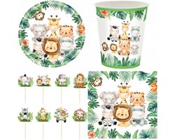 48-delige Jungle Safari Themafeest groen - safari - jungle - verjaardag - party - kinderfeest - cupcaketoppers - bordje - bekertje