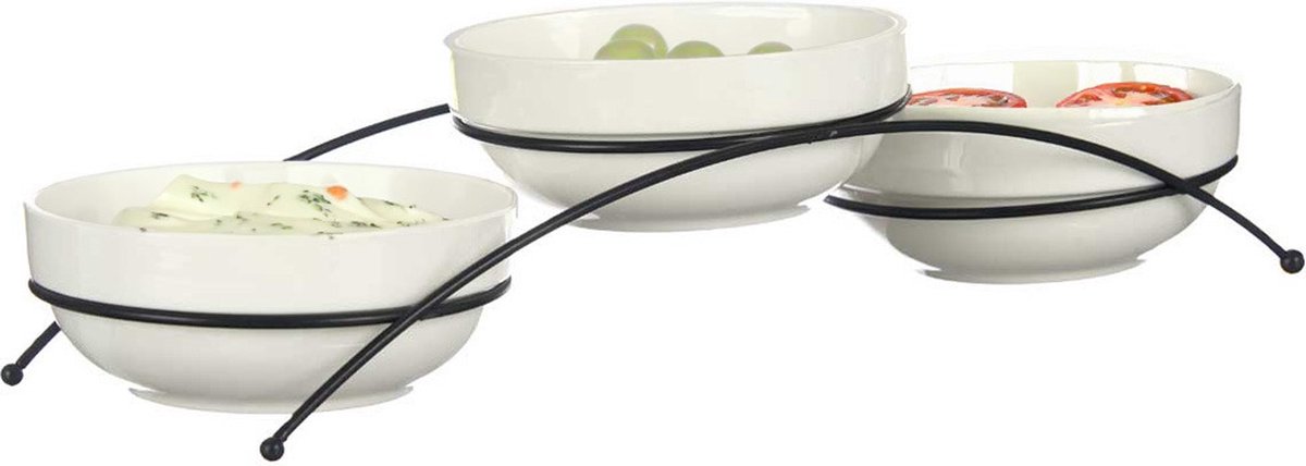 Vessia saus/snacks kommetjes/schaaltjes in standaard - wit - keramiek - set 3x stuks - D12 x 5 cm - Eettafel serveer schaaltjes