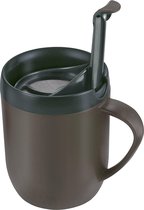 Hot Mok Koffiemok, plastic/siliconen, grijs, thermosbeker, geïsoleerde reiskoffiemok, filter voor gemalen koffie, met deksel, campingbeker, vaatwasmachinebestendig