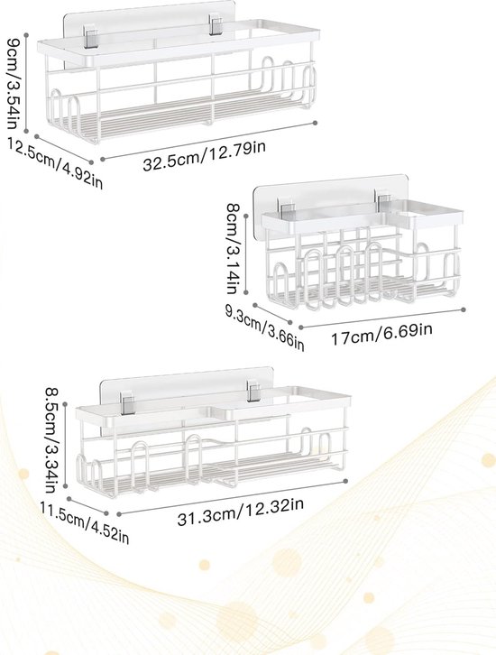 Lifewit Badkamerrek, doucheplank zonder boren, kunststof doucheplank met 4 haken, afneembaar, voor shampoo, conditioner, houder, douchemand voor badkamer, keuken, organizer, 2 stuks