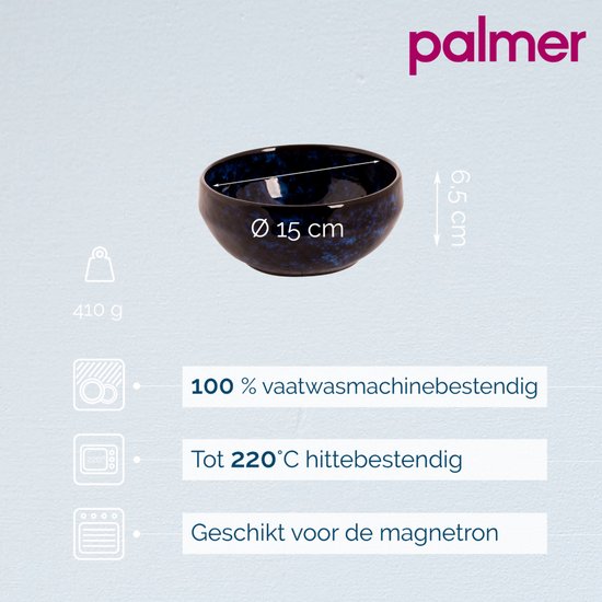 Blauwe kom, ø 15 cm, 6,5 cm hoog, 410 g, vaatwasser-, oven- en magnetronbestendig.