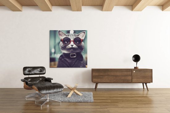 Canvas Schilderij Dieren - Cole Kat - Modern - Wanddecoratie - 100x100x2 cm
