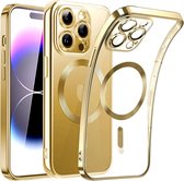 Magnetic Clear Silicone hoesje met geïntegreerde Camera Lens Protector - schokbestendig [Magsafe Magnetische Ring Case] - goud - Geschikt voor iPhone 15 pro