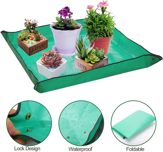Tapis de jardin imperméable, tapis de jardin, imperméable, tapis de plantes, tapis d'empotage, tapis de travail de jardin, pliable pour rempotage, plantes grasses, semis (100 x 100 cm, vert)