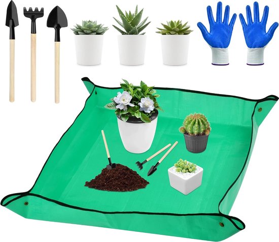 Tapis de jardin imperméable, tapis de jardin, imperméable, tapis de plantes, tapis d'empotage, tapis de travail de jardin, pliable pour rempotage, plantes grasses, semis (100 x 100 cm, vert)