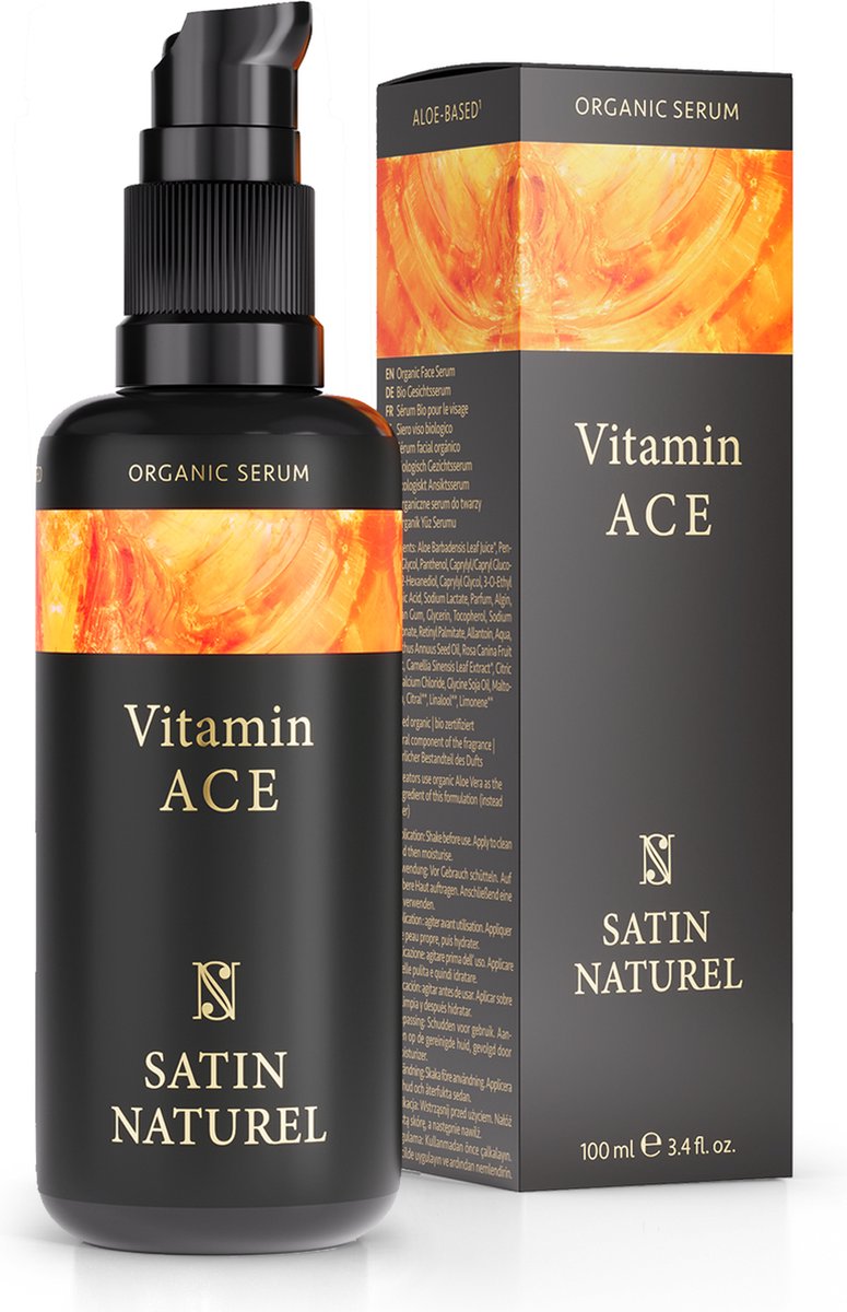 Satin Naturel Bio Vitamine C Serum - Gezichtsverzorging met Vitamine C, Retinol, Hyaluronzuur en op basis van Aloë Vera, Gezichtsserum en oogcreme tegen donkere vlekken en pigmentvlekken, Anti Aging en Anti Rimpel serum voor alle huidtypes, 100ml