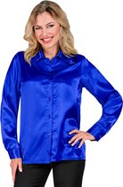 70's Disco Shirt Satijn Blauw - Dames | S