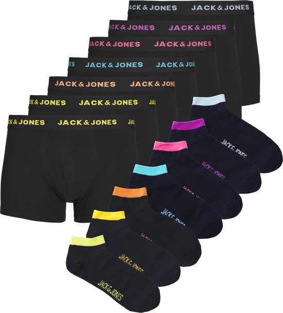 Jack & Jones Heren Boxershorts Trunks & Sokken JACCHRIS TRAVELKIT Giftbox Zwart/Navy Blazer 7-Pack - Maat M