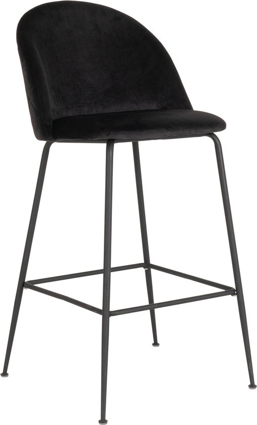 Chaise de Bar Velours Zwart - Structure Zwart - 60x55x108cm