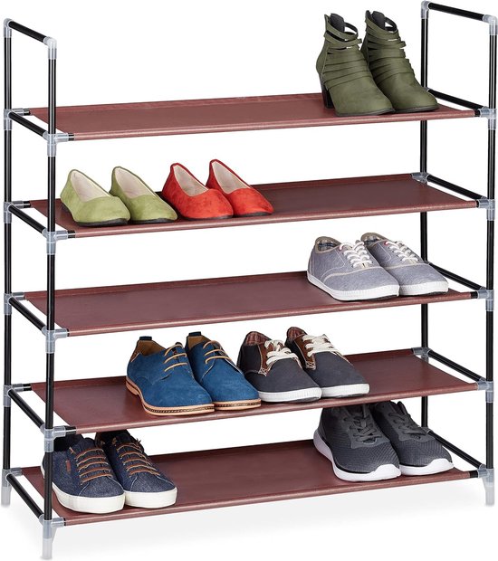 schoenenrek, 5 laags, schoenenkast voor 20 paar schoenen, metaal, HBD: ca. 90.5 x 87 x 29,5 cm, bordeaux