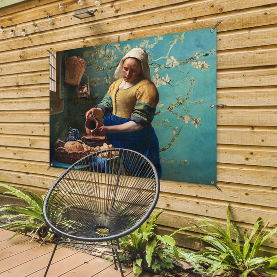 Affiche de jardin - Toile de jardin - Posters de jardin - Melkmeisje - Fleur d'amandier - Van Gogh - Vermeer - Peinture - Maîtres anciens - 120x90 cm - Jardin