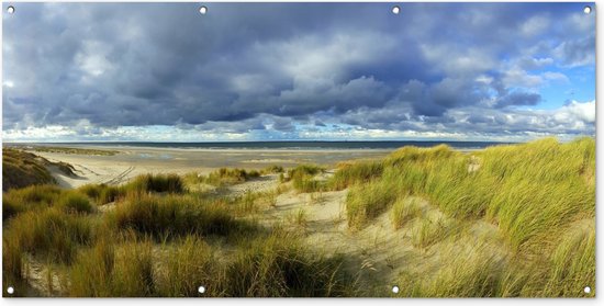 Wanddecoratie buiten Noordzee - Vlieland - Duinen - 160x80 cm - Tuindoek - Buitenposter