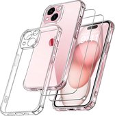 TPU schokbestendig Hoesje siliconen met 2-pack Schermbeschermer [Camera all-round bescherming] Geschikt voor: Apple iPhone 15 Plus