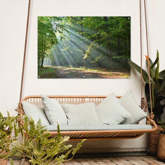 Tuinposter 120x80 cm - Tuindecoratie Lente - Bos - Boom - Poster voor in de tuin - Buiten decoratie - Schutting tuinschilderij - Tuindoek muurdecoratie - Wanddecoratie balkondoek
