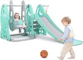 Kids - Schommel - Glijbaan Set - Basketbal Hoepel - Muziekspeler - Kids Fun - Slide Set - Voor Binnen En Buiten - Speeltuin - Spelen - Set - Turquoise
