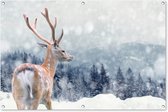 Tuinposter - Tuindoek - Tuinposters buiten - Hert - Sneeuw - Dier - 120x80 cm - Tuin