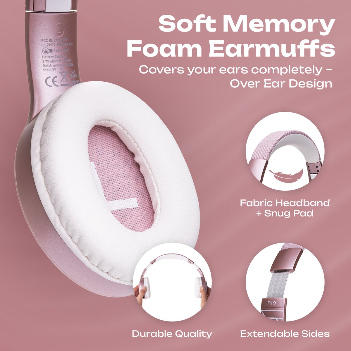 PowerLocus P19 Draadloze Koptelefoon met 70 Uur Speeltijd - - afbeelding 3