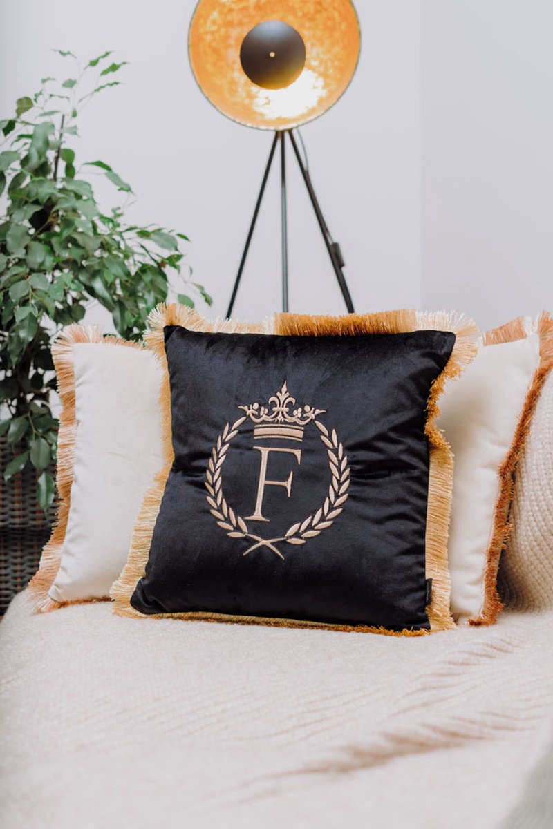 Embroidered pillow / personalised pillow / monogram pillow / decorative cushion 40x 40 black velvet letter F