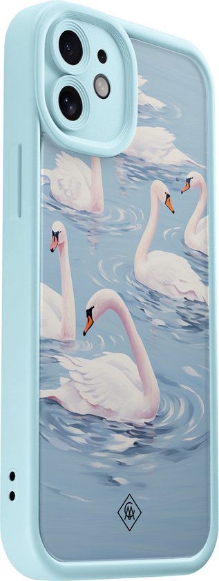 Coque Casimoda® - Convient pour iPhone 11 - Cygnes - Coque de téléphone unie avec protection d'objectif - TPU - Coque arrière - Blauw