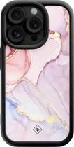 Casimoda® hoesje - Geschikt voor iPhone 15 Pro - Marmer roze paars - Effen telefoonhoesje met lensbescherming - TPU - Backcover - Paars
