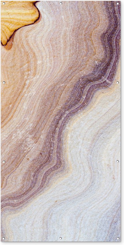 Schuttingposter Marmer - Textuur - Zandsteen - Goud - Marmerlook - 100x200 cm - Tuindoek