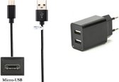 OneOne 2.1A lader + 1,0m Micro USB kabel. Oplader adapter met 2 poorten en oplaadkabel geschikt voor o.a. Pocketbook eReader Basic New / Touch / Touch 2, Color Lux, Mini, Mini Pro, tablet 360 Plus, Touch HD / HD 2 / HD 3, Ultra, Sense