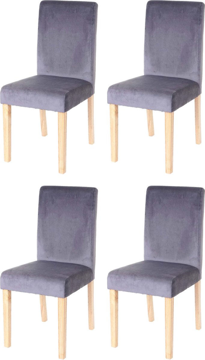 Cosmo Casa 4-Delige set eetkamerstoelen Littau - Fluweel - Grijs - Lichte poten