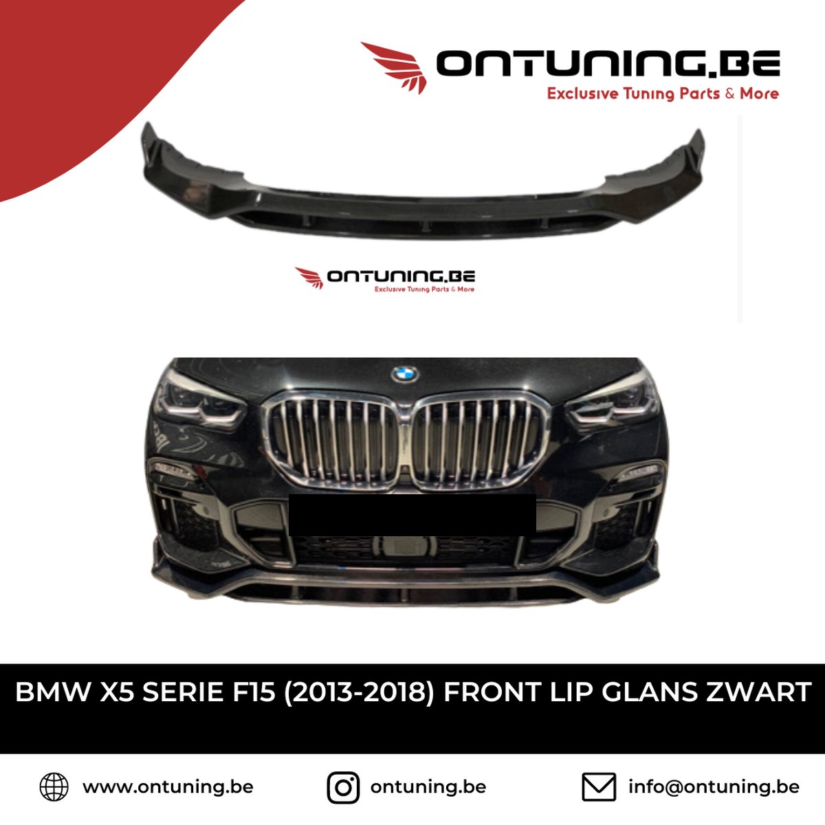 BMW X5 Serie F15 (2013-2018) Front Lip Glans Zwart