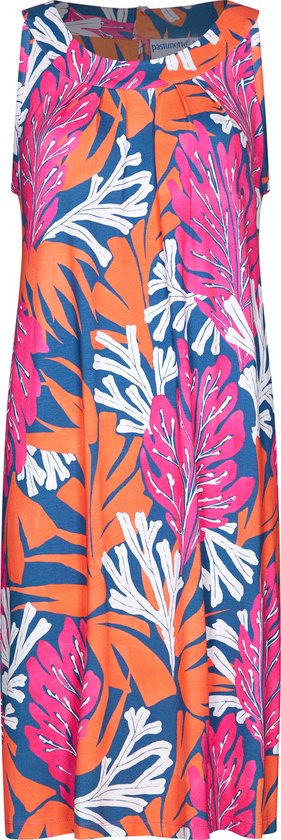 Pastunette Dames Jurk Coral Flower - Blauw / Roze - Viscose - Maat 52