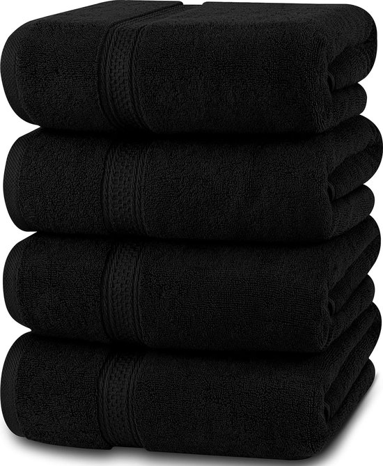 Badhanddoekenset, 4-pack - Premium 100% Ring Spun Cotton - Snel droog, zeer absorberend, zacht aanvoelende handdoeken, perfect voor dagelijks gebruik, 69 x 137 cm (Zwart)