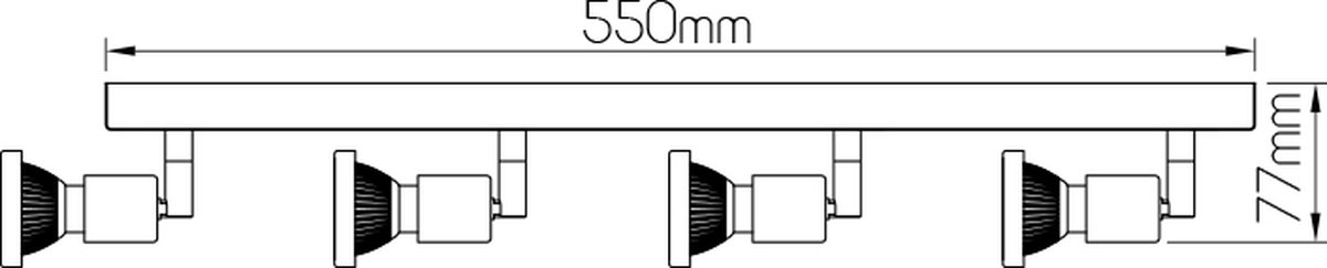 Robus plafondlamp LED zwart-chroom, 4x GU10 5W (incl.), 3000K warm wit, 367 lumen, dimbaar, richtbaar, IP20, 550x51x77mm