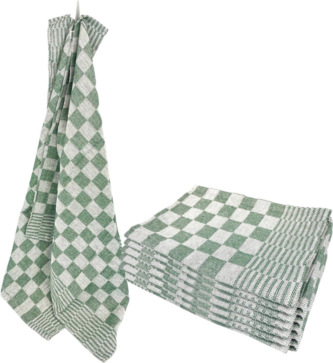 Theedoeken Geblokt - Katoen - 65 x 65 cm - Groen - 6 Stuks