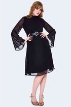 Voodoo Vixen - Sheer Layer Belted Flare jurk - XL - Zwart