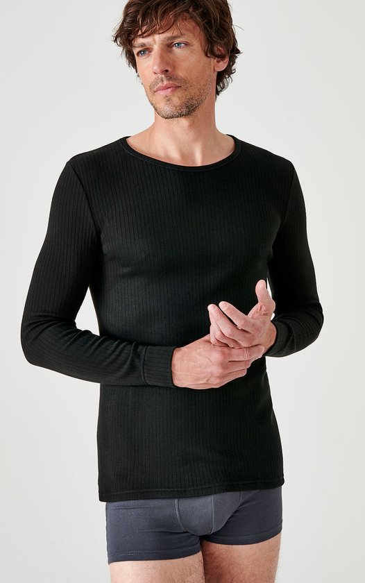 Damart - T-shirt manches longues, col rond - Homme - Zwart - M