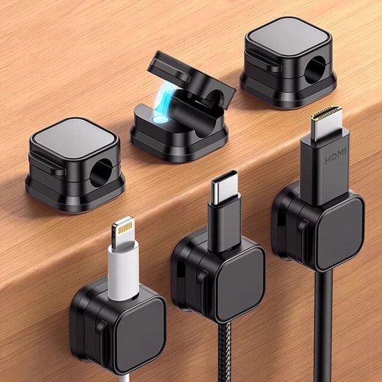 Kabelclips - 6 Stuks - Kabel Organiser - Zelfklevend met Magnetische sluiting - Kabel Houder - Kabel Management