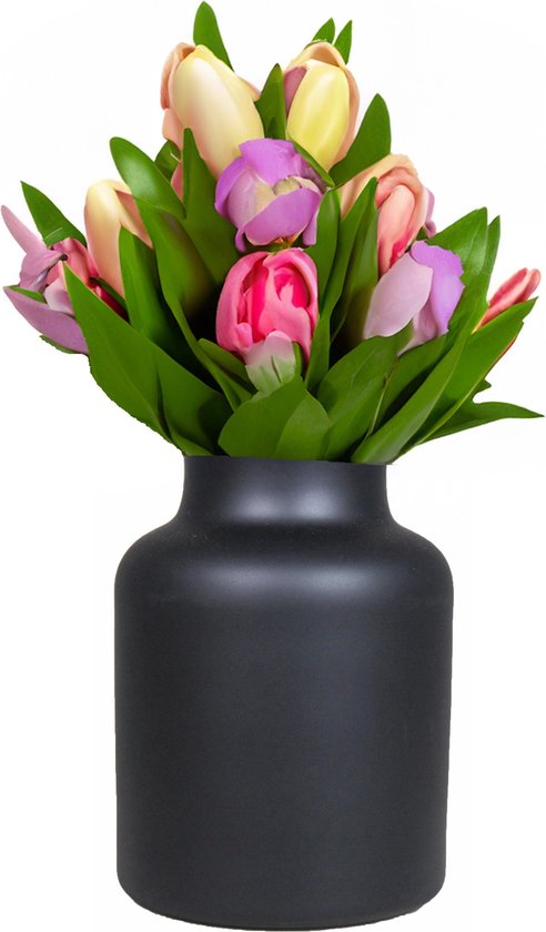 Vase - noir - verre - 20 cm - mat