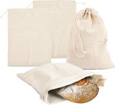 4 stuks linnen broodzakken om vers te houden, broodzak met trekkoord 30 x 40 cm linnen zak voor brood, herbruikbare broodzak, broodopslag, linnen zak voor broodopslag