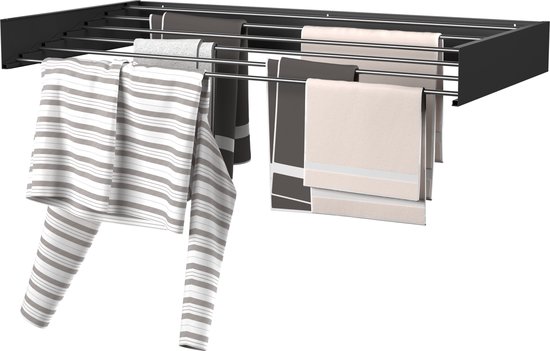 Vonia Wanddroogrek - Droogrek - Wasrek - Inklapbaar Droogrek - Aluminium ( Zwart, 100 x 50 cm