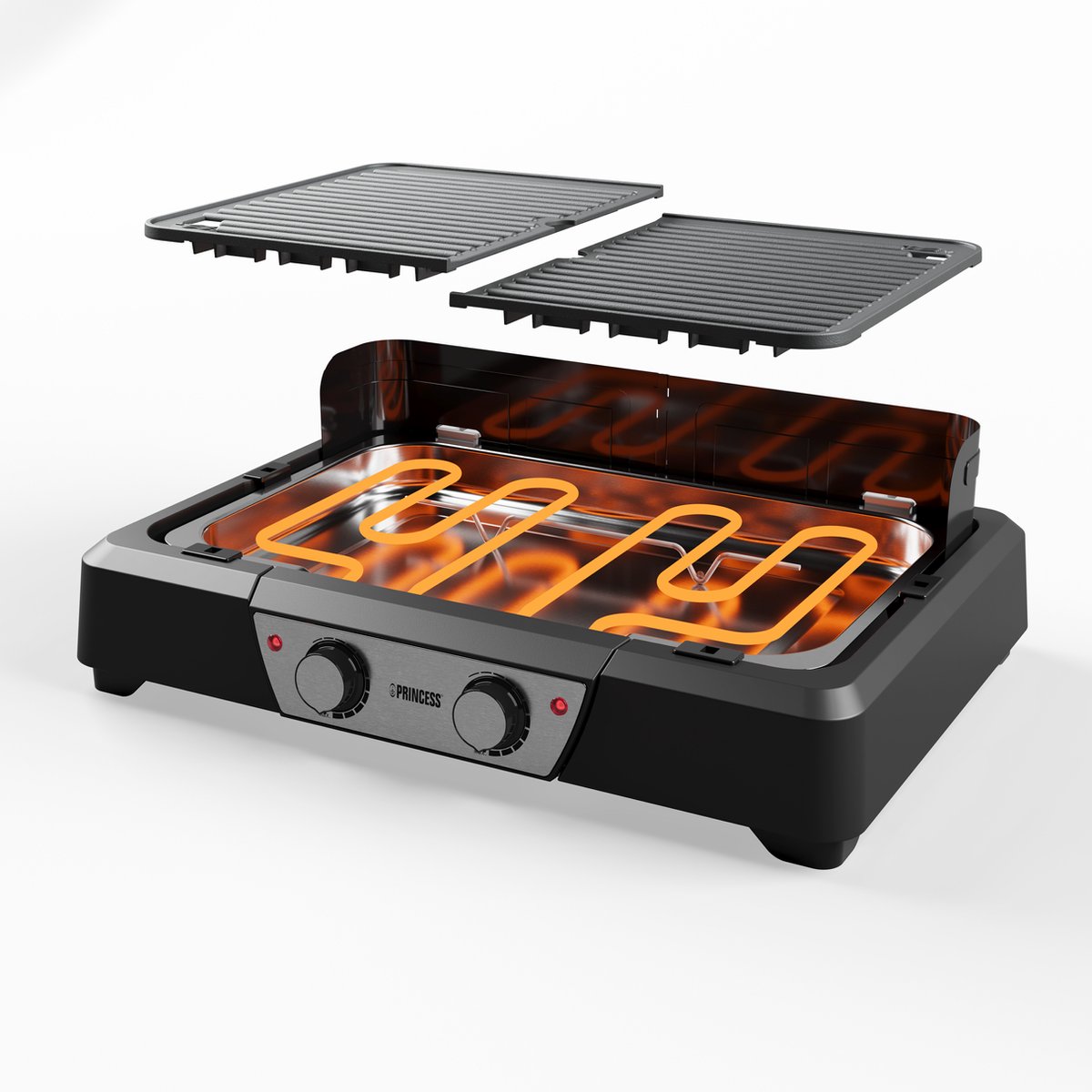 Royal Swss ® Elektrsche Grllplaat – 2000W Bakplaat 46x26 Cm Antiaanbaklaag Verstelbare Thermostaat Cool Touch Handgrepen Vaatwasserbestendig