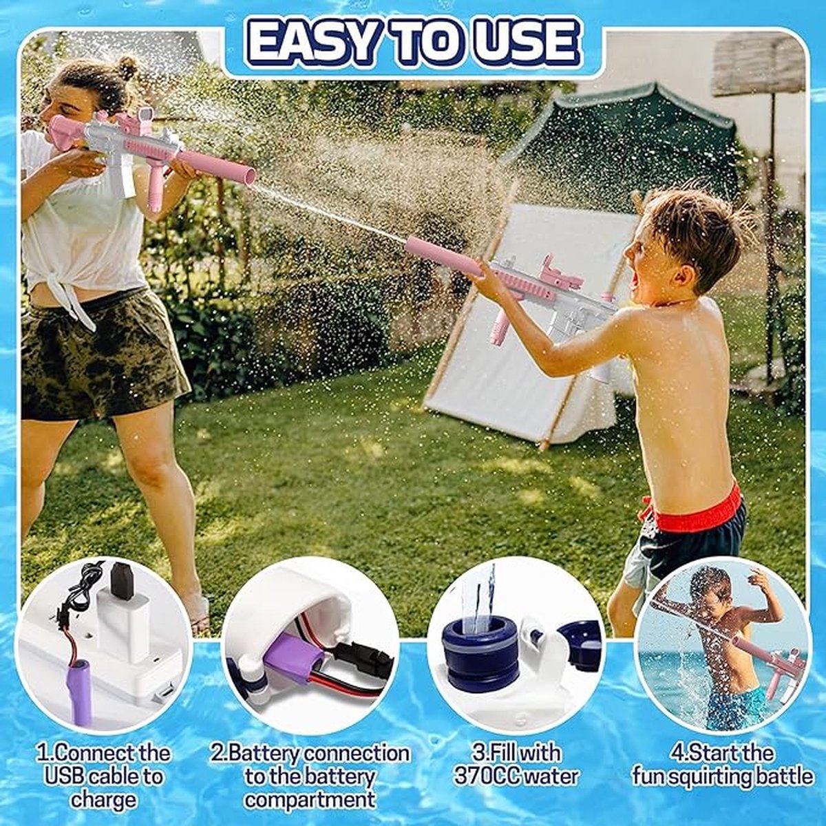 MOZOOSON 2 x waterpistool voor kinderen, waterpistool met vochtcapaciteit van 600 ml, waterpistool, lang bereik van 6-10 meter, waterspeelgoed voor kinderen en volwassenen
