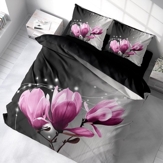 Bloemen beddengoed, 135 x 200 cm met ritssluiting, kussensloop 80 x 80