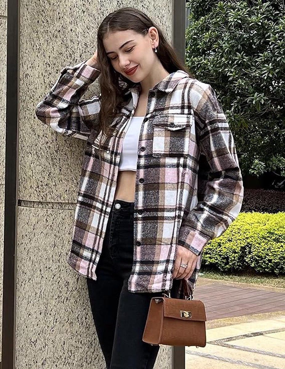 Veste Chemise Femme Flanelle Veste Chemise Femme Zeagoo - Carreaux Flanelle - 100% Polyester - Manches Longues - Style Décontracté Haut Femme Polyester Confort