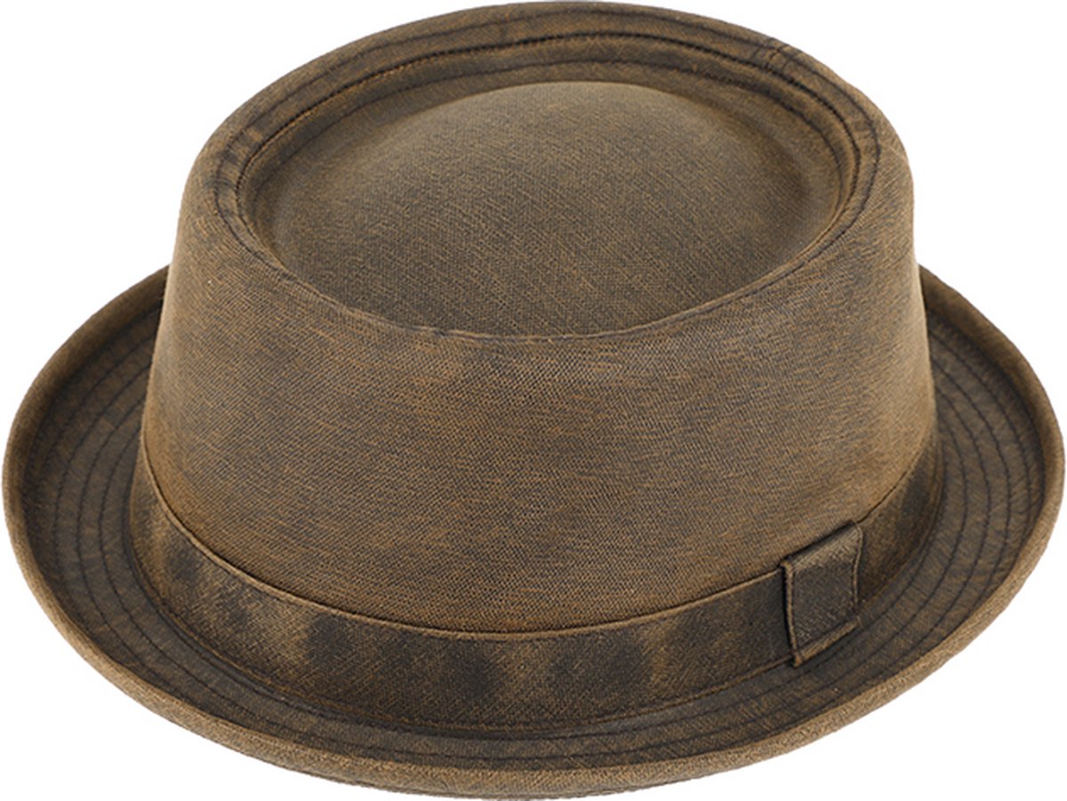 Pork Pie Washed Cotton Bruin - Maat: 55-S