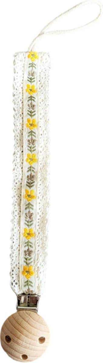 Goedkoopste Speenkoord - spenenketting - Bohemain - Kant - Bloemen - Groen en Geel