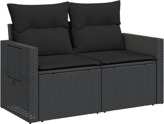 vidaXL-Tuinbank-2-zits-met-kussens-poly-rattan-zwart