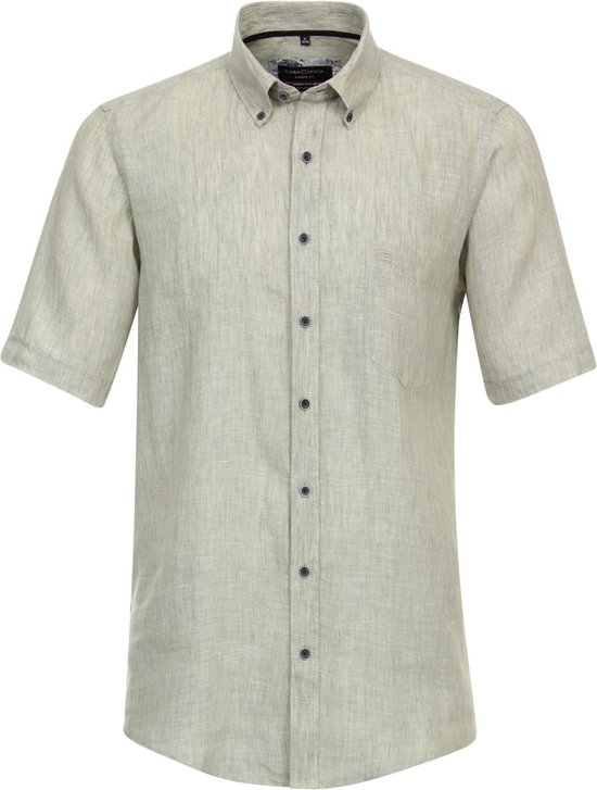 Casa Moda Groen Linnen Overhemd Korte Mouw Button Down Boord - XL