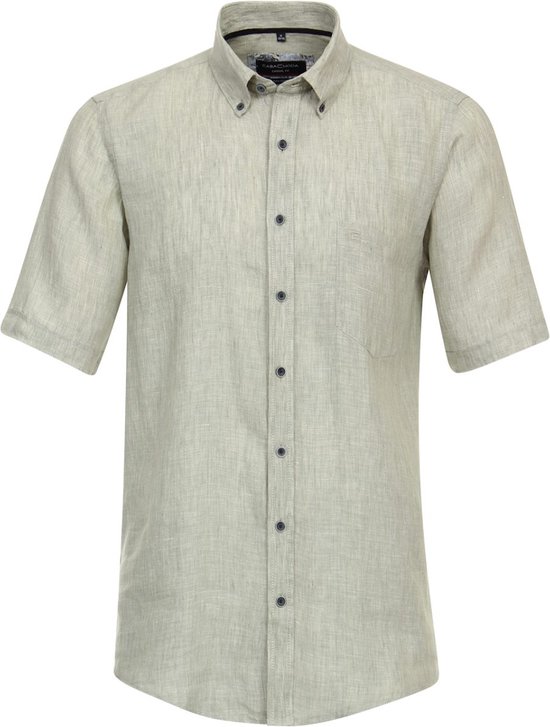 LVCBL Linnen hemd heren korte mouwen zomerhemd vrijetijdshemd licht strandhemd regular fit M-3XL, Kaki, XXL