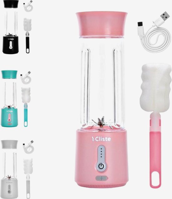 Cliste Draagbare Blender - Blender To Go - Portable Smoothie Blender - USB Oplaadbaar - 500 ml - Roze - Mini Smoothie Maker - USB Oplaadbaar - Fresh Juice Maker - Portable Blender - Roze - Recepten inbegrepen van Cliste — afbeelding 3